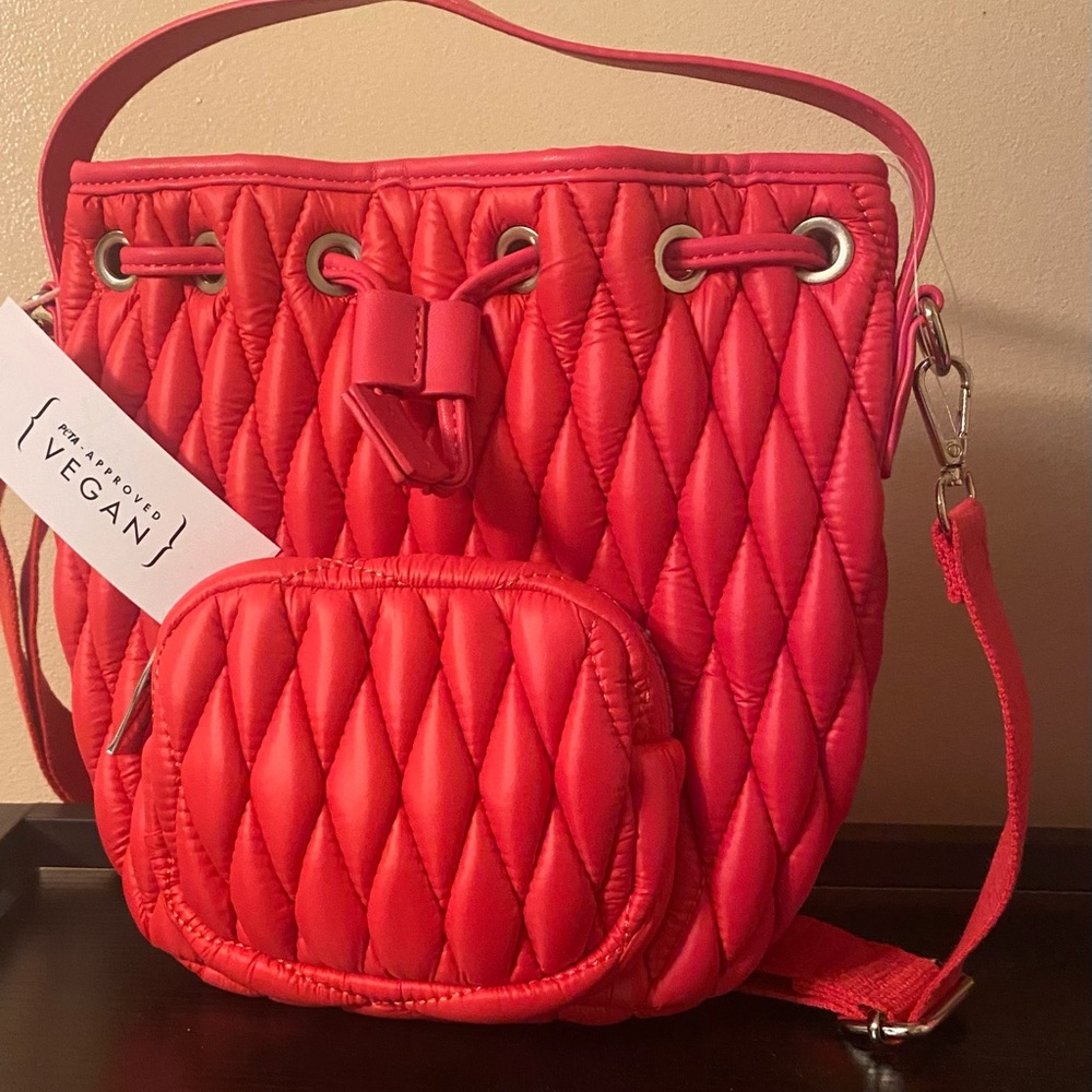 Vegan Leather Quilted Crossbody Bucket Bag